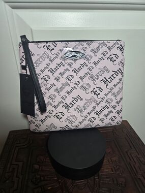 NWT Ed Hardy Pink Logo Wristlet Clutch